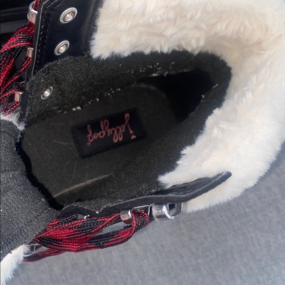 Jellypop mission, black faux suede with faux Sherpa trimmed Laced ankle boots 10 - Picture 9 of 11